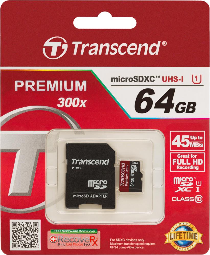 MicroSDXC 64 Gb Transcend class 10 UHS-I - зображення 1