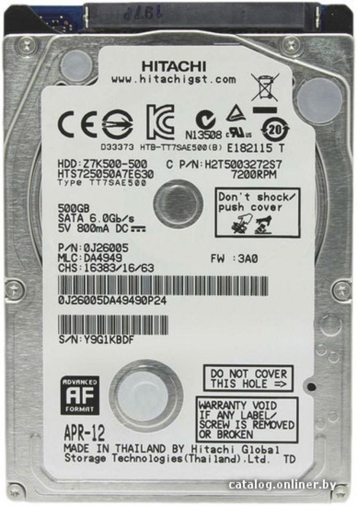 Жорсткий диск HDD Hitachi 2.5 500GB Travelstar Z7K500 HTS725050A7E630_Ref - зображення 1