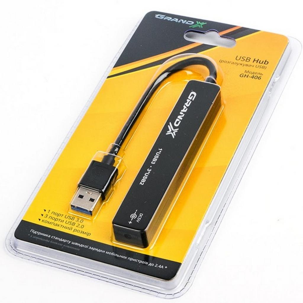 Концентратор USB 2.0 Grand-X GH-406 4 порти - зображення 3