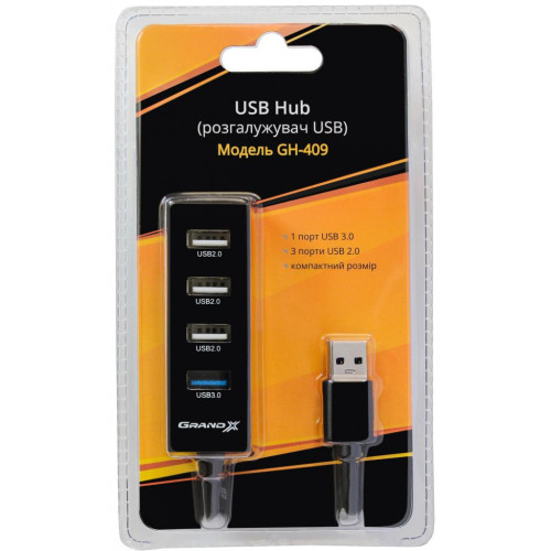 Концентратор USB 3.0 Grand-X GH-409 4 порти - зображення 2