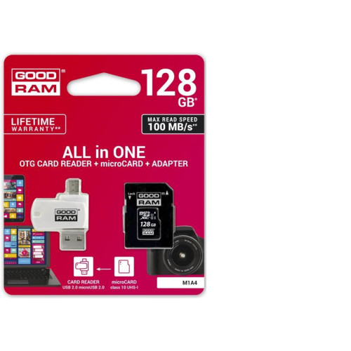 MicroSDXC 128 Gb GOODRAM UHS-I Class 10 + SD-adapter + OTG Card reader - зображення 2
