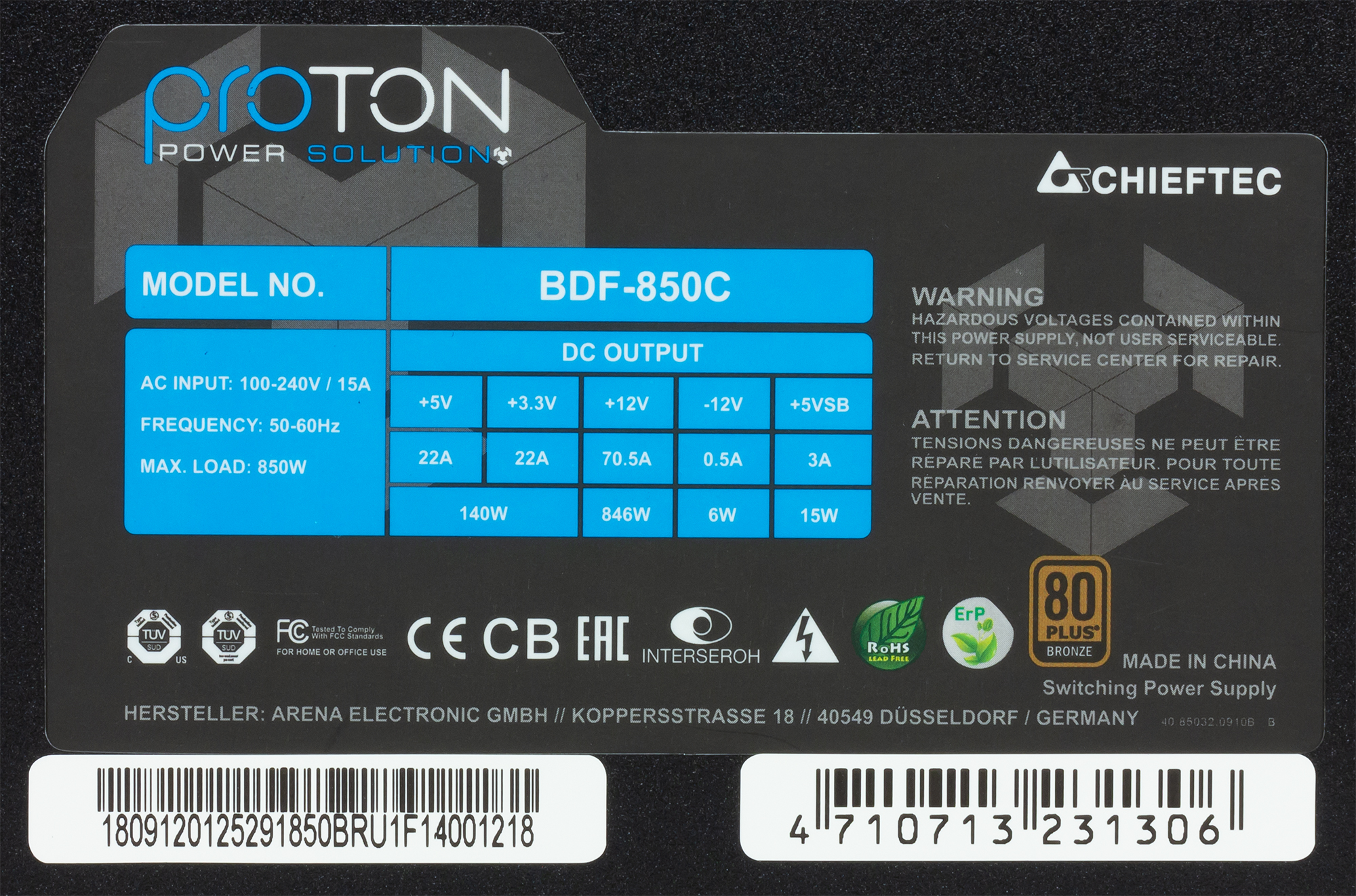 БЖ 850Вт Chieftec BDF-850C Proton - зображення 3