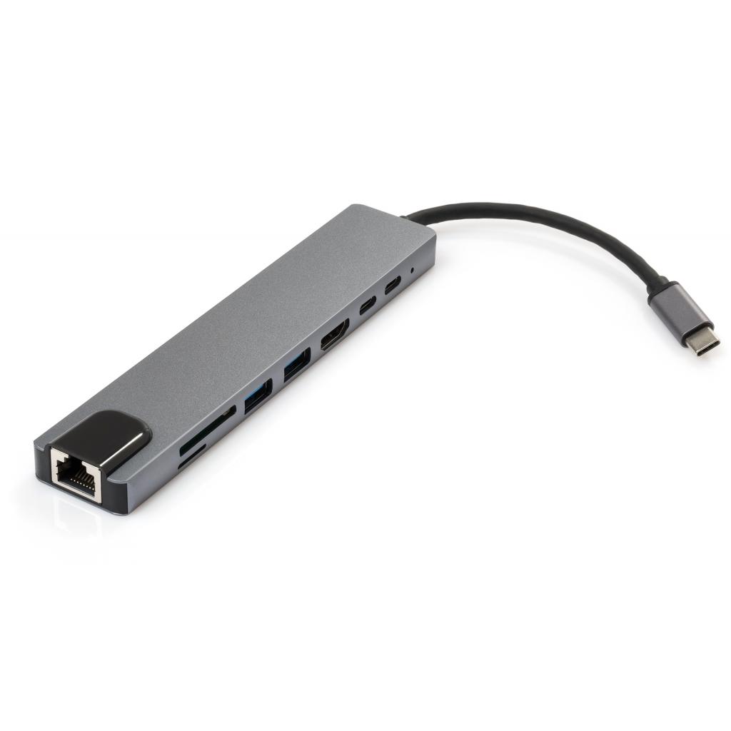 Концентратор Vinga Type-C to 4K HDMI + 2xUSB3.0 + GigabitLAN + SD + 2x USB Type-C PD aluminium - зображення 1