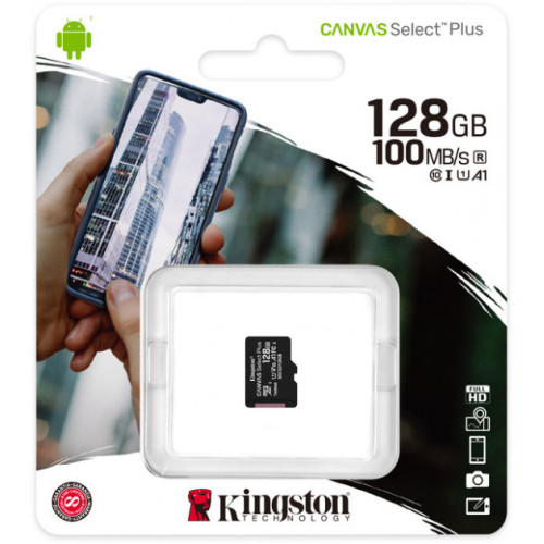 MicroSDXC 128 Gb Kingston Canvas Select Plus class 10 UHS-I A1 з SD-адаптером - зображення 2