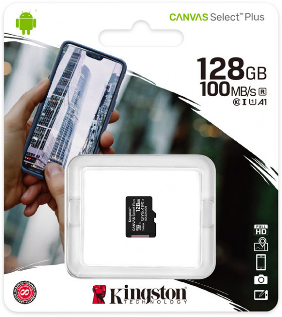 MicroSDXC 128 Gb Kingston Canvas Select Plus class 10 UHS-I A1 з SD-адаптером - зображення 3