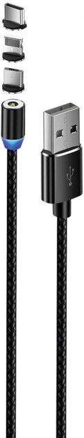 Кабель USB2 ColorWay Magnetic 3 в 1 USB-Lightning\/MicroUSB\/USB Type-C (CW-CBUU020-BK) - зображення 2