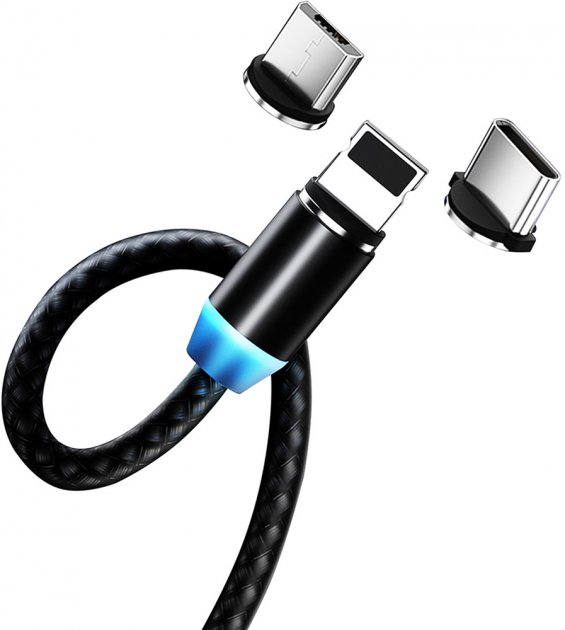 Кабель USB2 ColorWay Magnetic 3 в 1 USB-Lightning\/MicroUSB\/USB Type-C (CW-CBUU020-BK) - зображення 3
