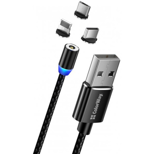 Кабель USB2 ColorWay Magnetic 3 в 1 USB-Lightning\/MicroUSB\/USB Type-C (CW-CBUU020-BK) - зображення 4