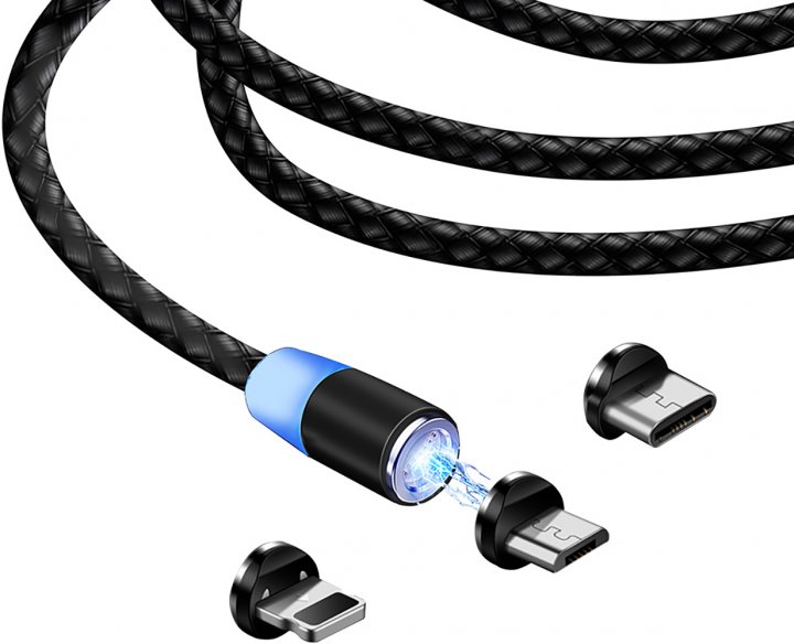 Кабель USB2 ColorWay Magnetic 3 в 1 USB-Lightning\/MicroUSB\/USB Type-C (CW-CBUU020-BK) - зображення 5