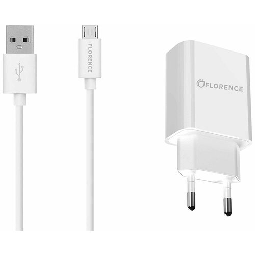 Зарядний пристрій Florence 1USB 2A + microUSB cable (FL-1020-WM) - зображення 1