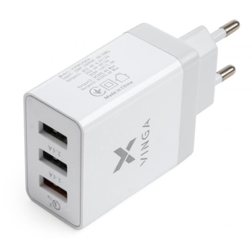 Зарядний пристрій Vinga 3 Port USB Charger QС3.0 + 2x2.4A 30W max (VCPWCHQC3) - зображення 2