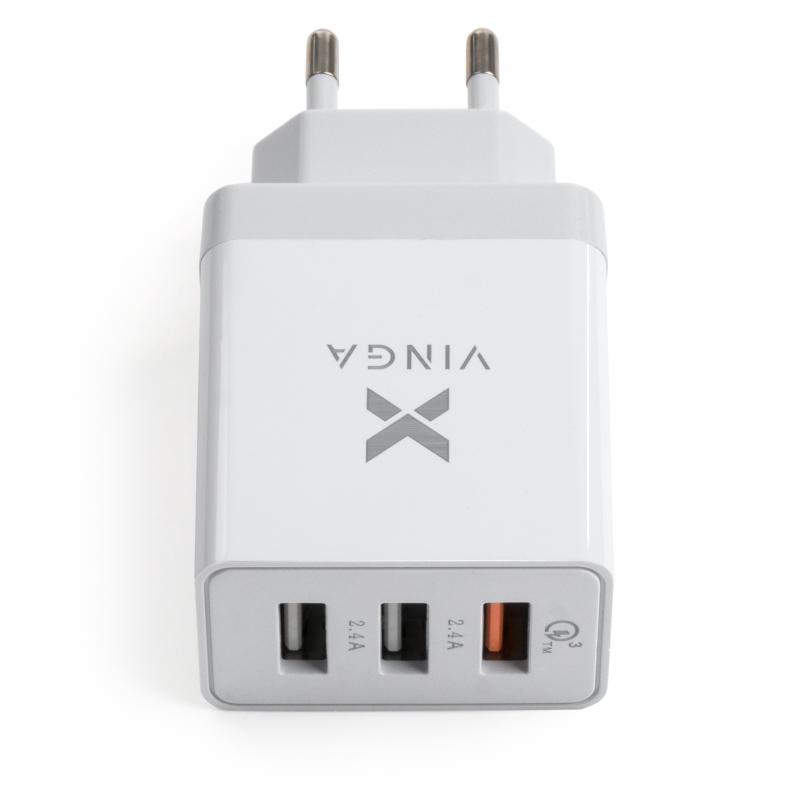 Зарядний пристрій Vinga 3 Port USB Charger QС3.0 + 2x2.4A 30W max (VCPWCHQC3) - зображення 3