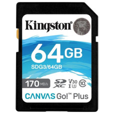 Secure Digital card 64 Gb Kingston Canvas Go! Plus class10, UHS-I, U3, V30 (SDG3/64GB)