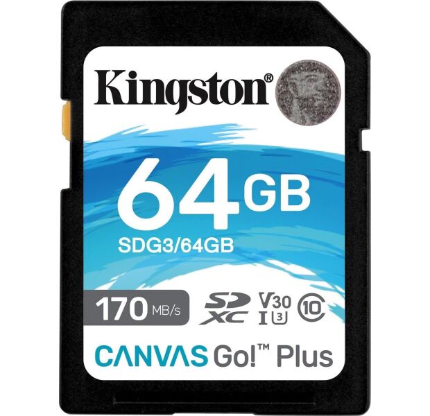 Secure Digital card 64 Gb Kingston Canvas Go! Plus class10, UHS-I, U3, V30 (SDG3\/64GB) - зображення 1