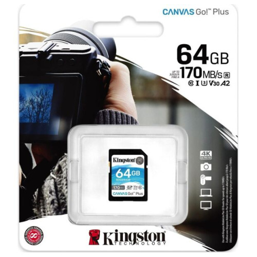 Secure Digital card 64 Gb Kingston Canvas Go! Plus class10, UHS-I, U3, V30 (SDG3\/64GB) - зображення 3