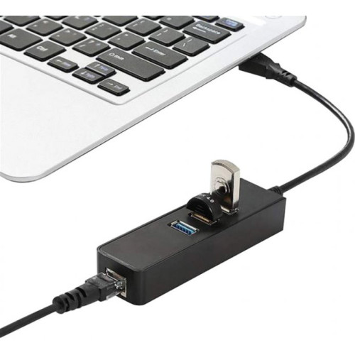 Мережевий адаптер + USB Hub Dynamode (USB3.0-Type-A-RJ45-HUB3) - зображення 3