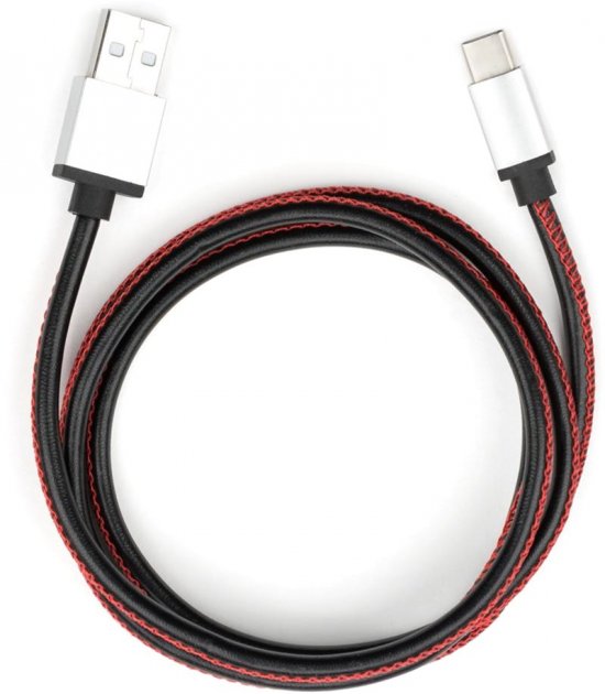 Кабель USB2  АM-Type C 1м, 2.4A Vinga leather black - зображення 1