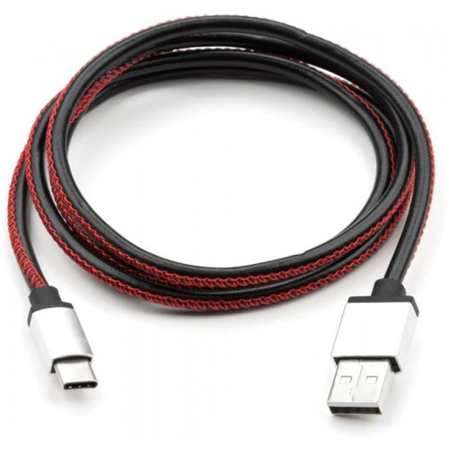 Кабель USB2  АM-Type C 1м, 2.4A Vinga leather black - зображення 2