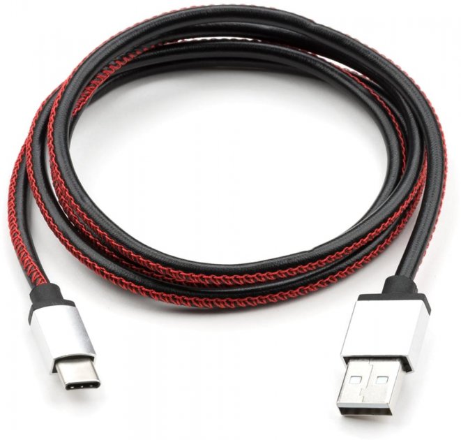 Кабель USB2  АM-Type C 1м, 2.4A Vinga leather black - зображення 2