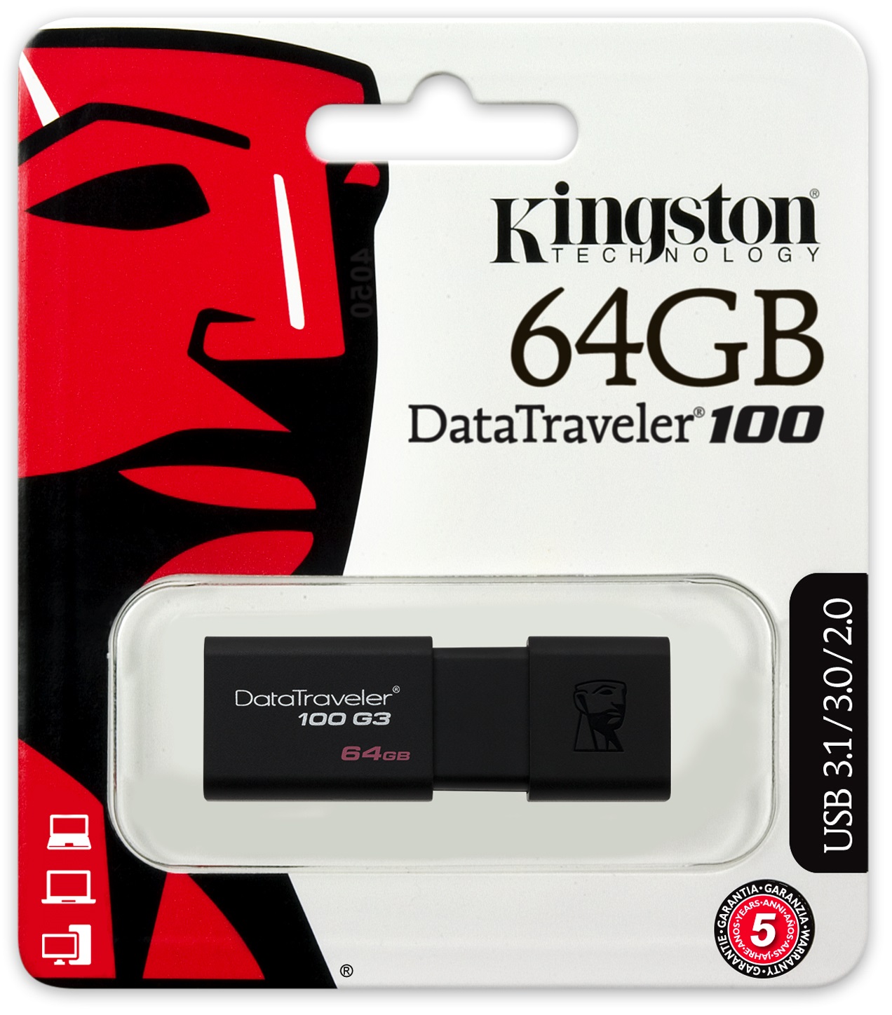 Флеш пам'ять USB 64 Gb Kingston DT 100 G3 USB3.0 - зображення 4