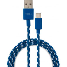 Кабель USB2  АM-Type C 1м, 2.4A Vinga 2color nylon blue