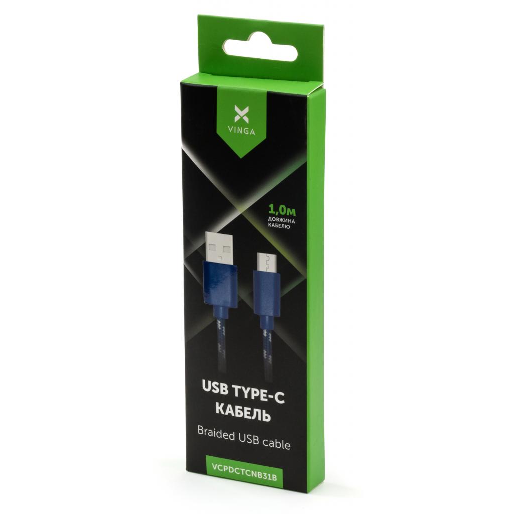 Кабель USB2  АM-Type C 1м, 2.4A Vinga 2color nylon blue - зображення 3