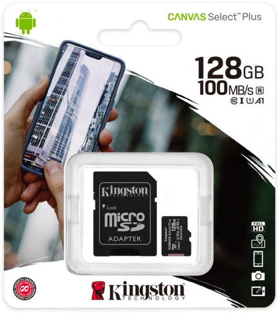 MicroSDXC 128 Gb Kingston Canvas Select Plus class 10 UHS-I A1 - зображення 3