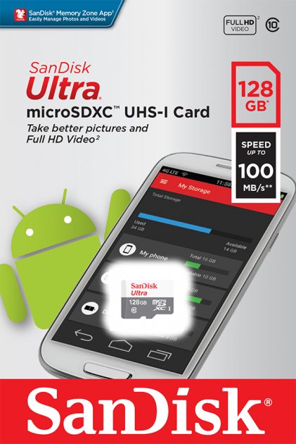 MicroSDXC 128 Gb SANDISK Ultra class 10 UHS-I - зображення 2