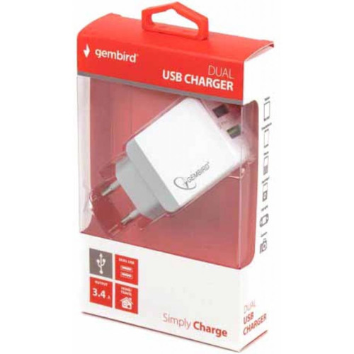 Зарядний пристрій Gembird Dual USB Charger (MP3A-UC-AC10) - зображення 2