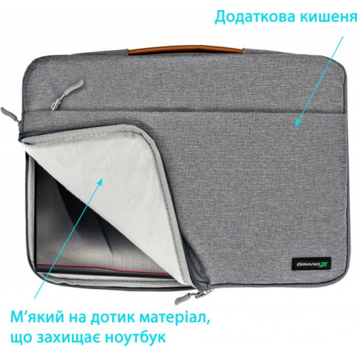 Чохол-сумка для ноутбука 14 Grand-X SLX-14G Grey - зображення 3