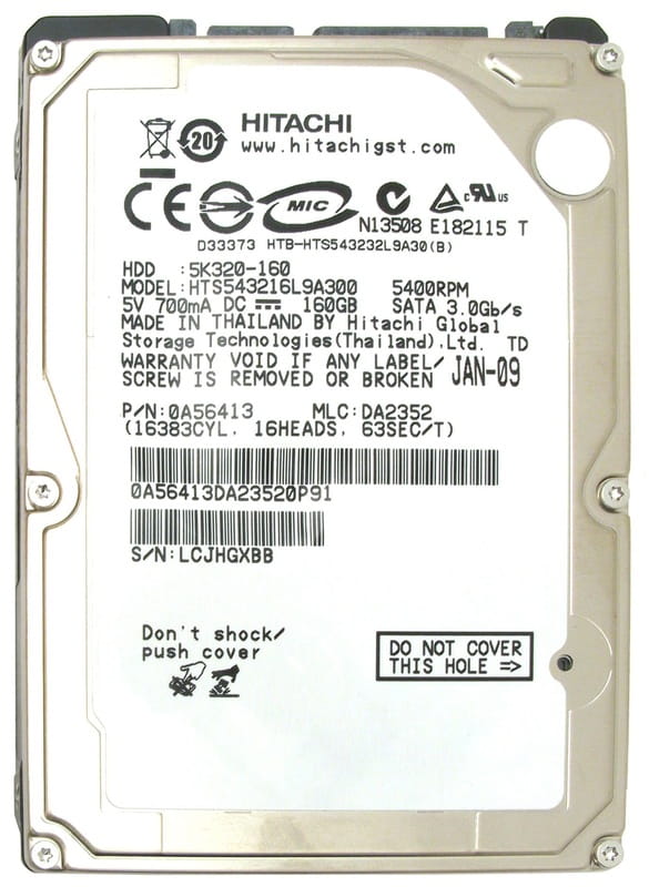 Жорсткий диск HDD Hitachi 2.5 160GB 5K320 HTS543216L9A300_ - зображення 1
