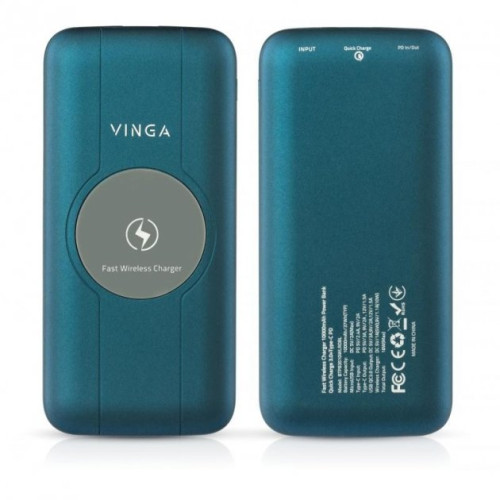 Батарея POWER BANK Vinga 10000 mAh Wireless QC3.0 PD soft touch blue - зображення 2