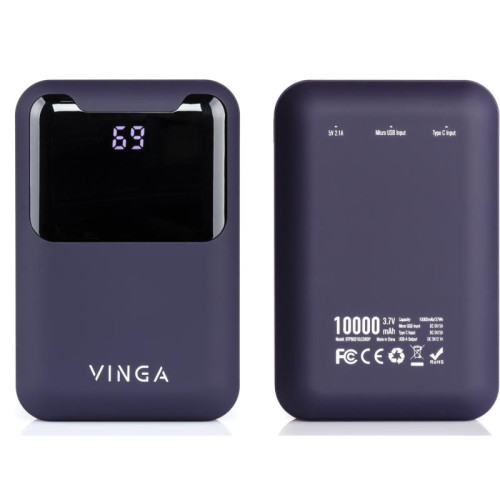 Батарея POWER BANK Vinga 10000 mAh Display soft touch purple - зображення 5