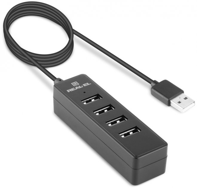 Концентратор USB 2.0 REAL-EL HQ-174 black 4 порти - зображення 2