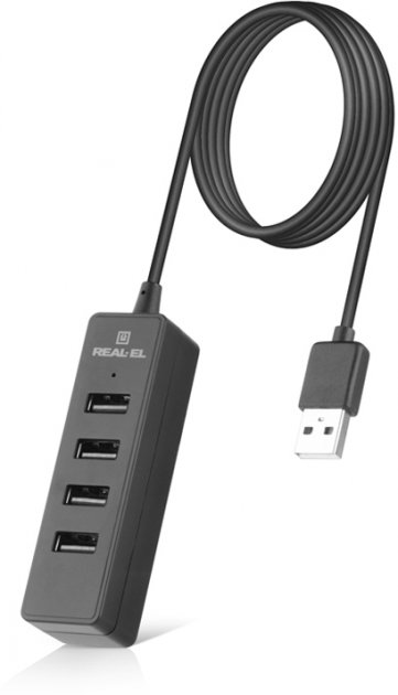 Концентратор USB 2.0 REAL-EL HQ-174 black 4 порти - зображення 3