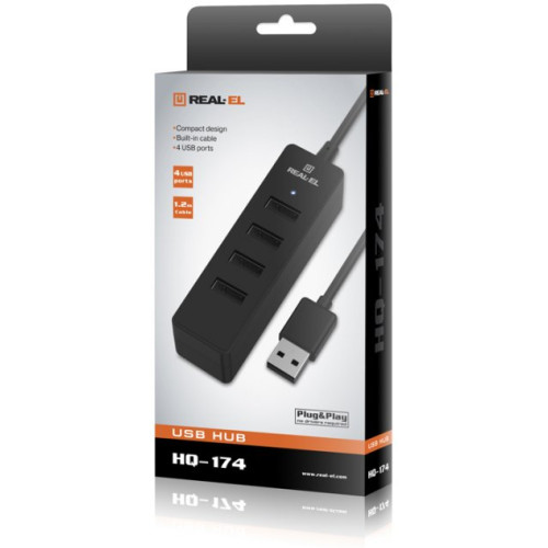 Концентратор USB 2.0 REAL-EL HQ-174 black 4 порти - зображення 5