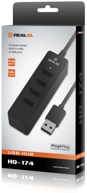 Концентратор USB 2.0 REAL-EL HQ-174 black 4 порти - зображення 6