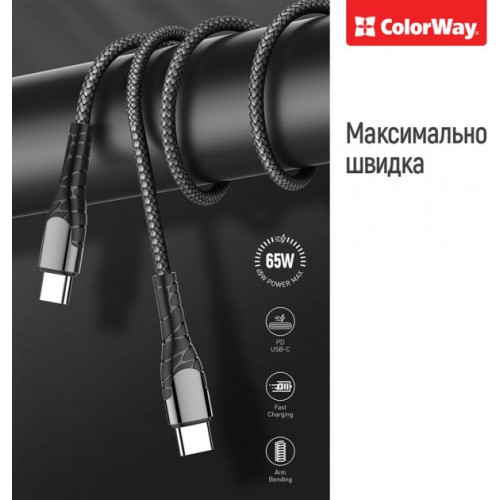 Кабель USB Type C to Type C 1.0м. Colorway PD Fast Charging, 3A, 65W - зображення 3