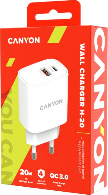 Зарядний пристрій Canyon H-20-04 PD 20W\/QC3.0 18W (CNE-CHA20W04) - зображення 3