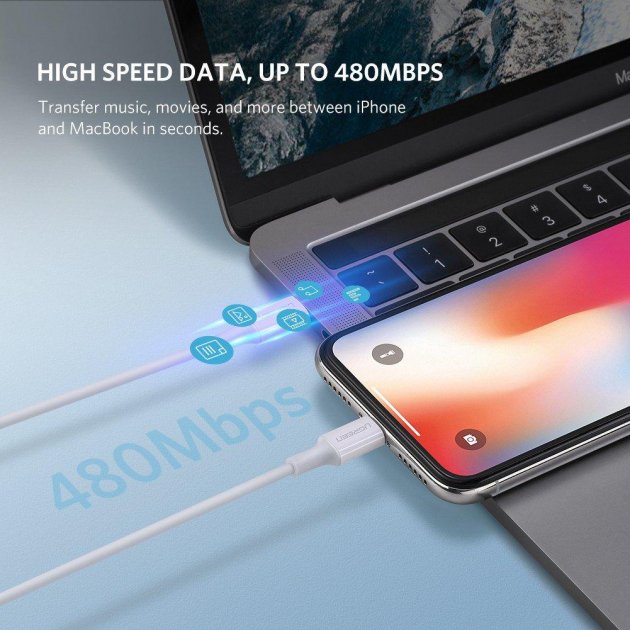 Кабель USB-C to Lightning Ugreen MFi, Model US171, 1.5 м, білий - зображення 7