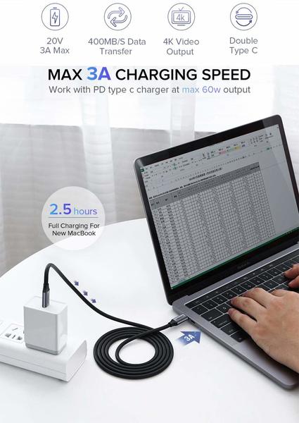 Кабель USB Type C to Type C Ugreen US161, 1.5м., 3A, 60W - зображення 3