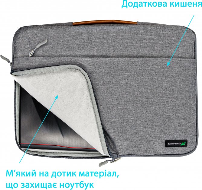 Чохол-сумка для ноутбука 15.6 Grand-X SLX-15G Grey - зображення 3