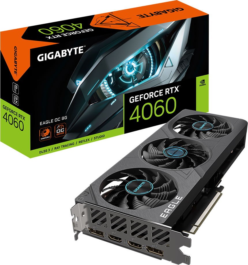 Відеокарта GeForce RTX 4060 8 GDDR6 Gigabyte EAGLE OC (GV-N4060EAGLE OC-8GD) - зображення 1