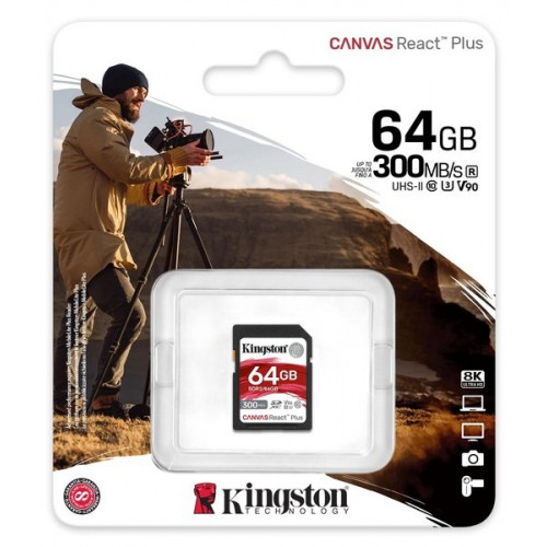 Secure Digital card 64 Gb Kingston Canvas React Plus class 10, UHS-II, U3, V90, для Full HD\/4K\/8K - зображення 3