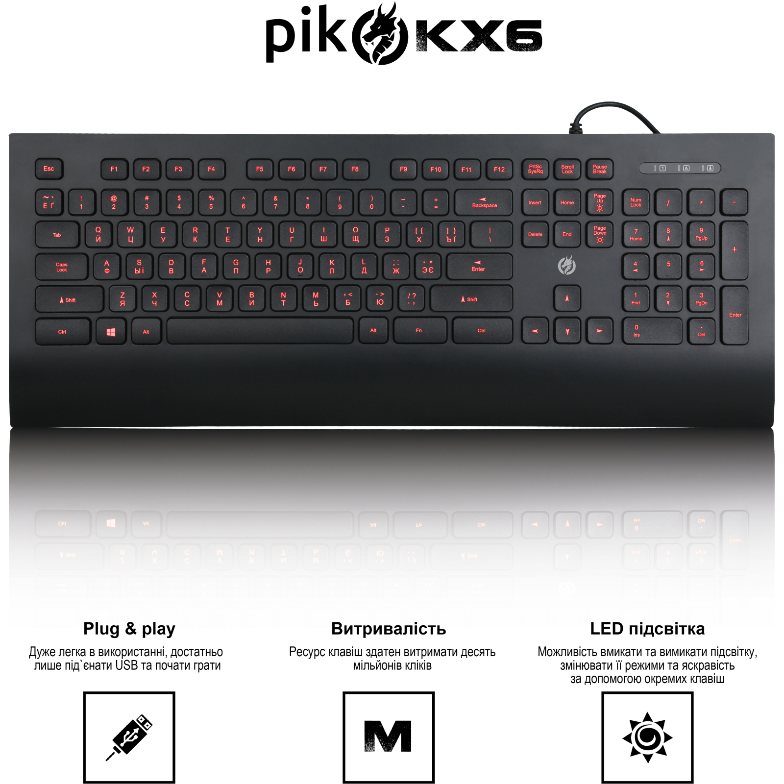 Клавіатура Piko KX6 USB Black - зображення 2