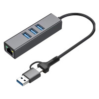 Концентратор USB 3.0 Dynamode Type-C/Type-A to 3x USB 3.0 & RJ45 Gigabit Lan (DM-AD-GLAN-U3)