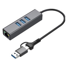 Концентратор USB 3.0 Dynamode Type-C\/Type-A to 3x USB 3.0 & RJ45 Gigabit Lan (DM-AD-GLAN-U3) - зображення 1