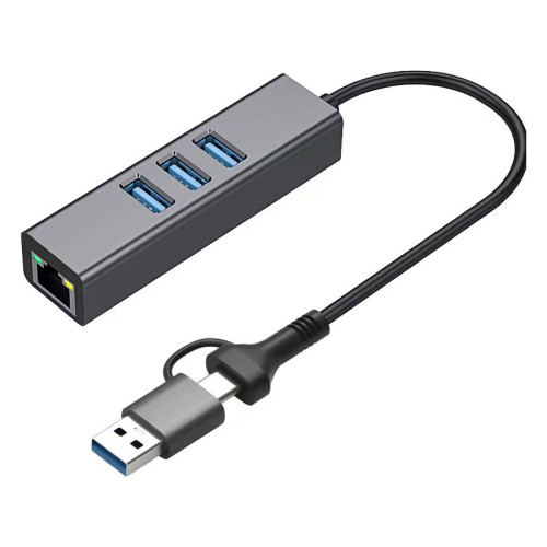 Концентратор USB 3.0 Dynamode Type-C\/Type-A to 3x USB 3.0 & RJ45 Gigabit Lan (DM-AD-GLAN-U3) - зображення 1