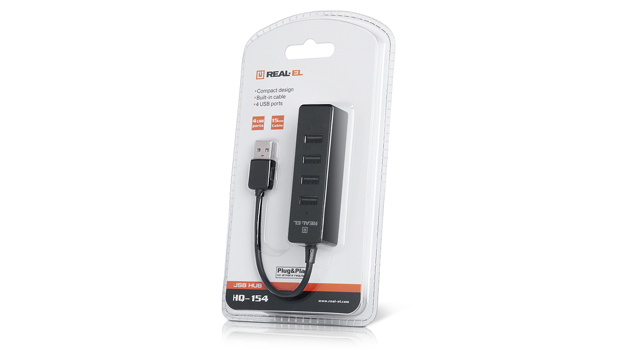 Концентратор USB 2.0 REAL-EL HQ-154 black 4 порти - зображення 7