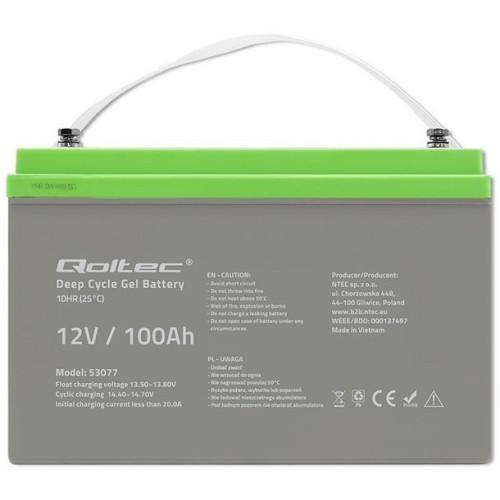 Акумуляторна батарея Qoltec Deep Gel 12V 100Ah (53077) - зображення 2